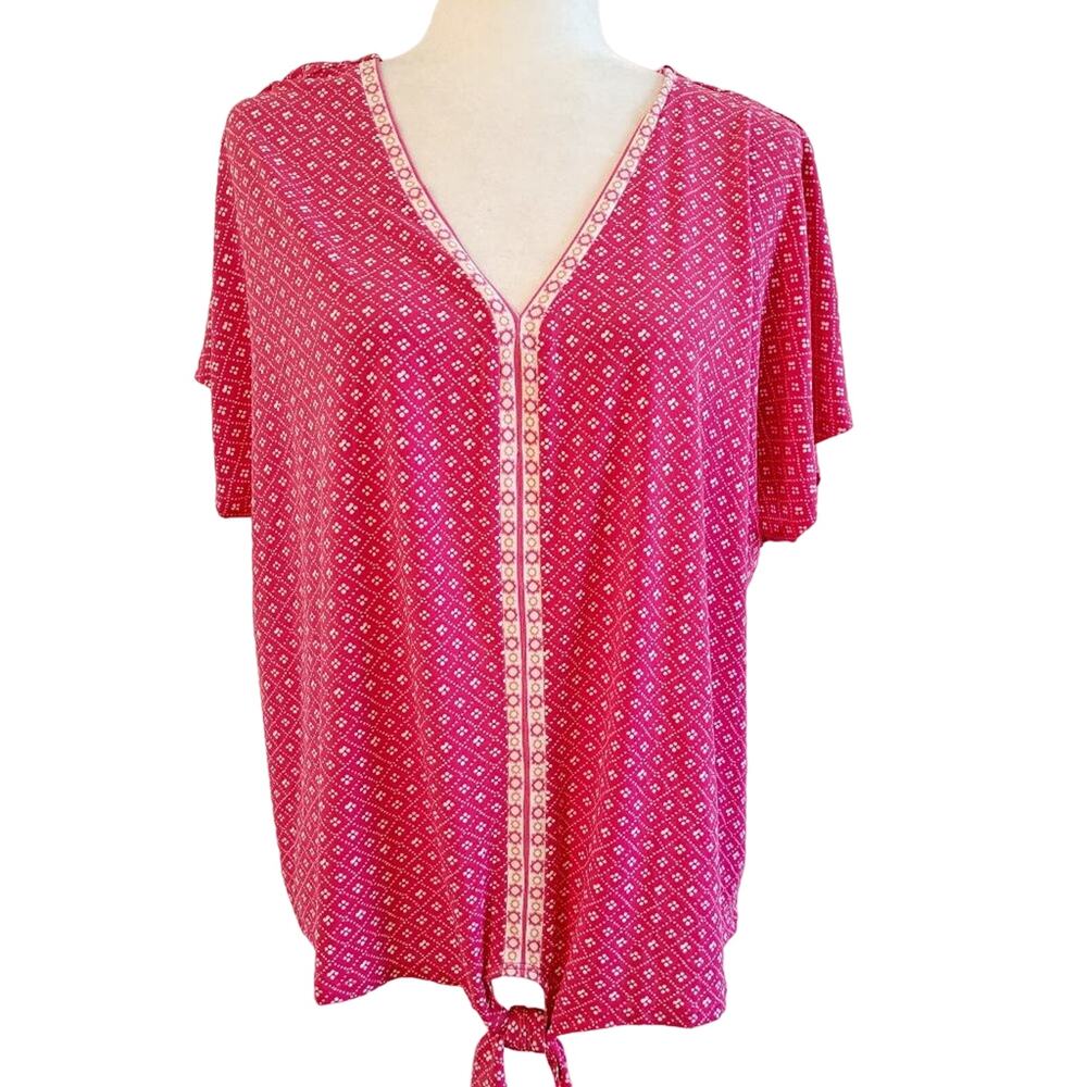 JM Collection Tied Waist V-neck Top